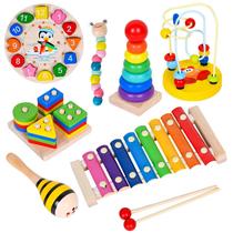 Childrens infants and toddlers 1-2 years old early education puzzle bead-column geometric shape matching building blocks eight-tone xylophone toy