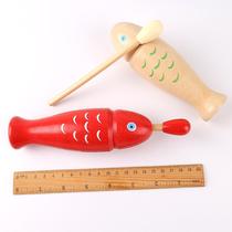 Wooden fish-shaped wooden fish Wooden childrens percussion instrument Red wooden fish-shaped toy sound tube