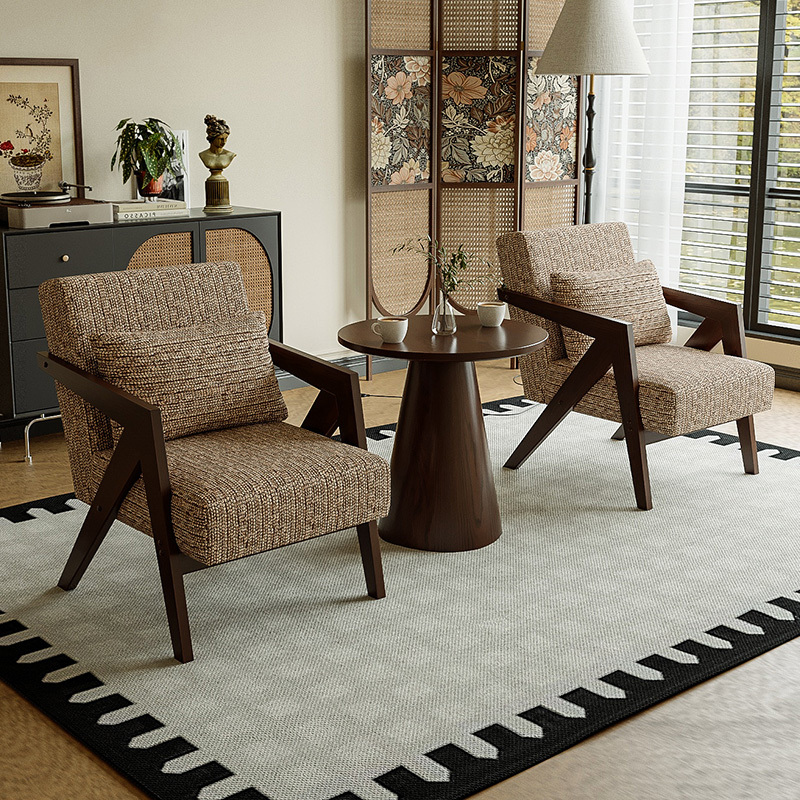 Solid Wood Balcony Tea Table and Chair Set, One Table and Two Chairs, Richard Single Sofa Chair, Leisure Small Coffee Table Three-Piece Set