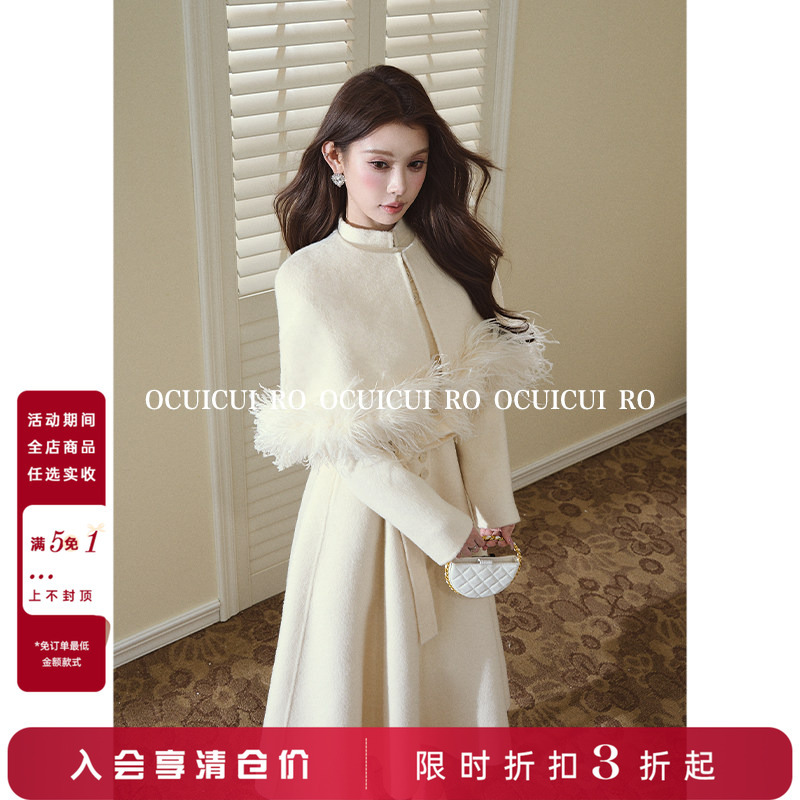 Circlemoon【Cloud Soft Walk】Qianjinfeng 100% Sheep Wool Cape Shawl + Double-Sided Wool Coat for Women Winter