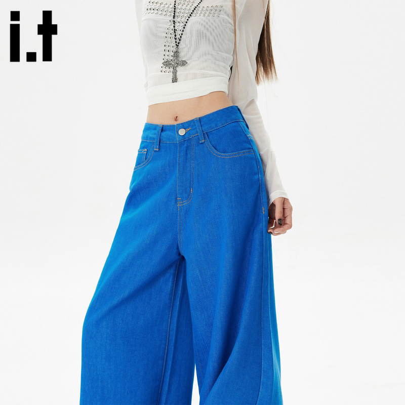 It:Chocoolate Klein Blue High-Waisted Wide-Leg Jeans for Women, Popular in Spring and Summer, Slimming and Elongated Straight-Leg Pants