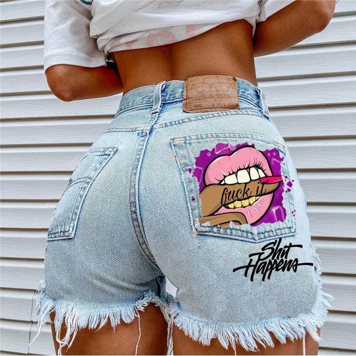 欧美时尚破洞毛边牛仔短裤热裤 Ripped Denim Shorts Jeans Women