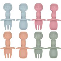 2pcs set Food Grade Silicone Mini Fork Spoon For Baby Animal