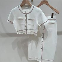 French sandro24 spring and summer small fragrance color block striped short knitted cardigan skirt suit for women