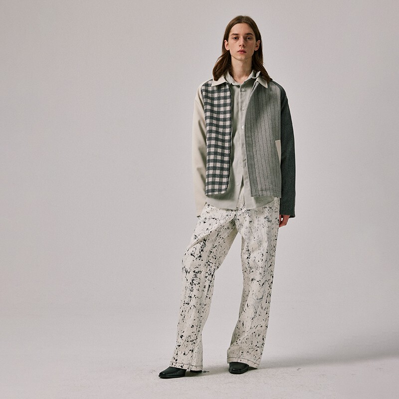 Amicus Animae White Sleeve Wool Color-Blocked Jacket