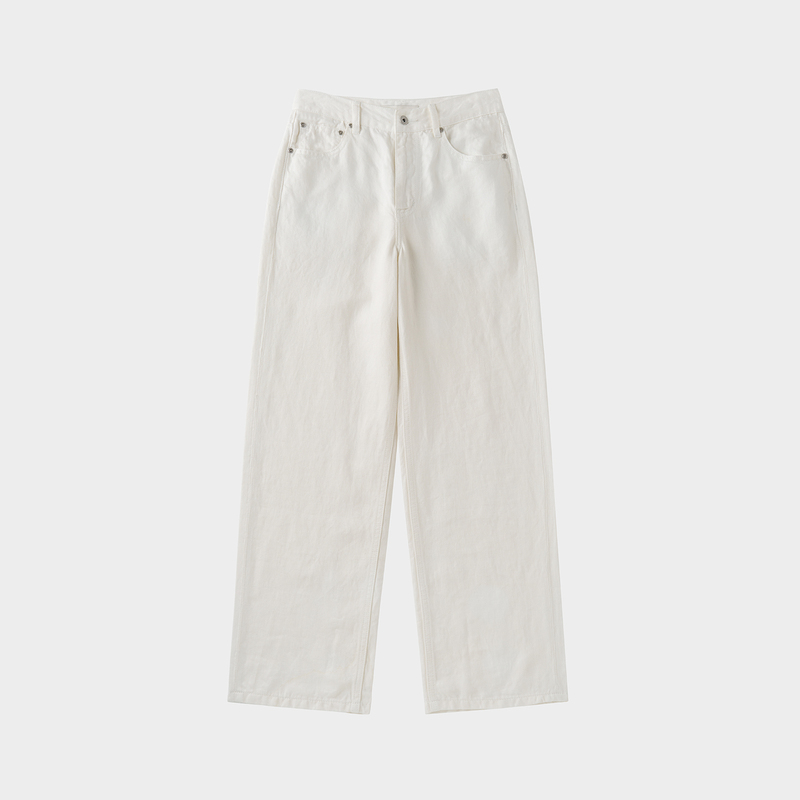 Amicus Animae 100% French Rain-Dew Linen Relaxed and Lazy Style Straight White Jeans