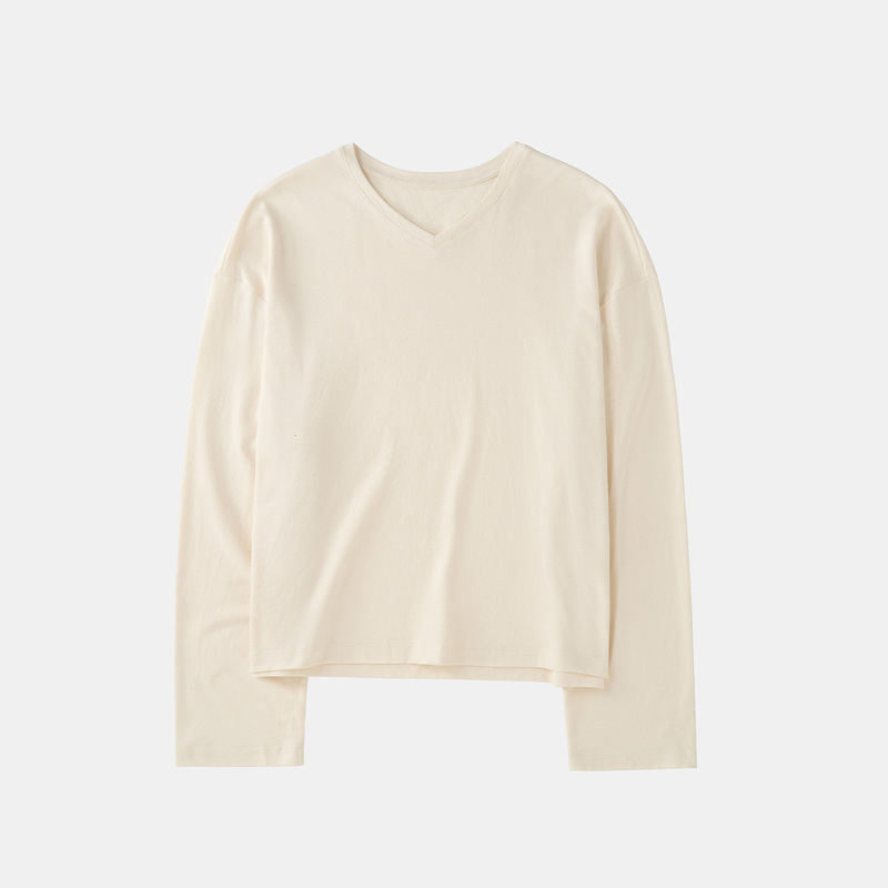 Amicus Animae 48% Mulberry Silk Blended with Hemp Vintage Small V-Neck Elegant Long-Sleeved Blouse