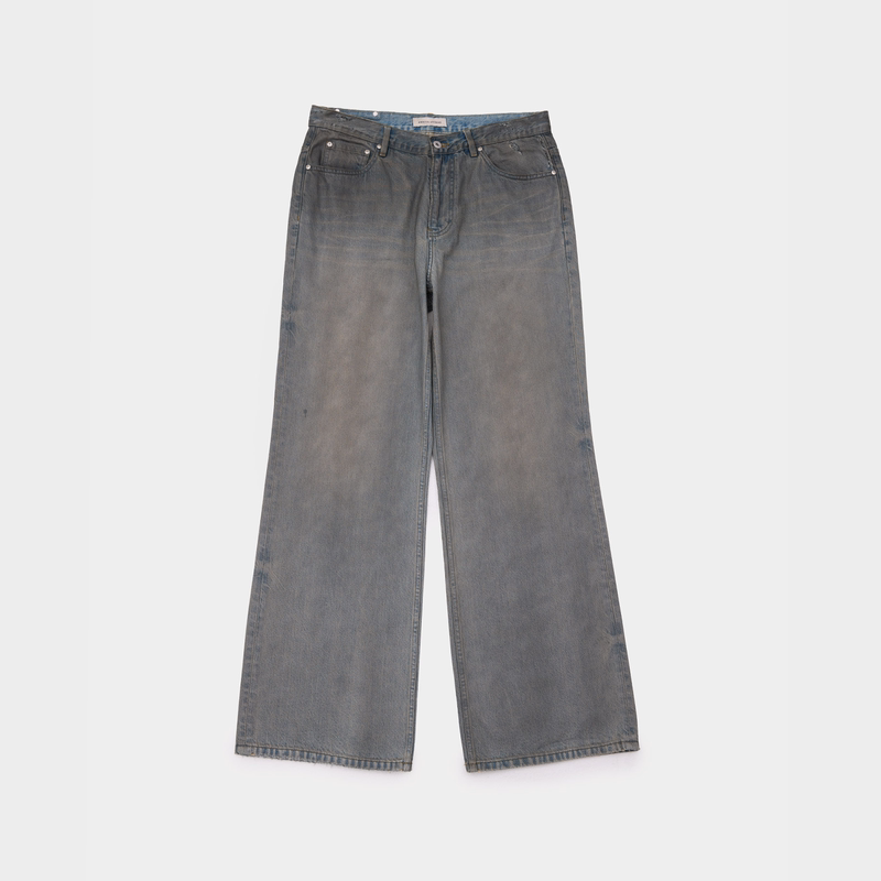 Amicus Animae "Centennial Heritage" American Cone Distressed Washed 89 Smoke-Dyed Gray Jeans
