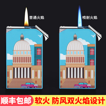 Hemingway cigar lighter windproof straight-through special appearance high-end electronic inflatable metal new high-end portable