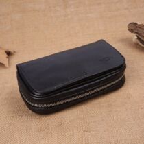 High-end portable leather-covered pipe bag that accommodates 3 pipes tobacco cutter bag double-button pipe accessories