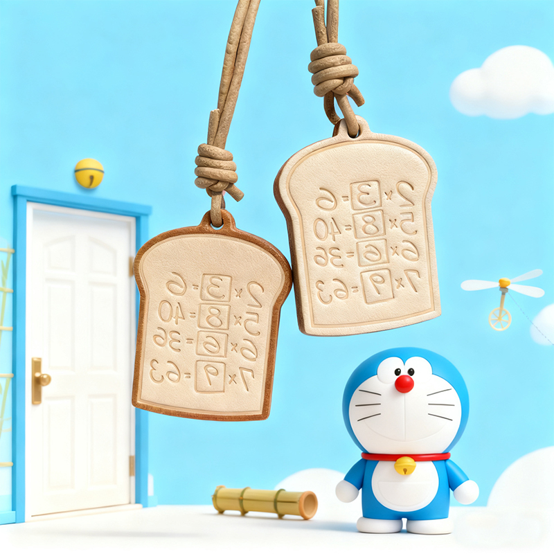 Handmade Memory Bread Pendant Car Keychain Dual-Use High-End First-Layer Cowhide Doraemon Bread Ornament