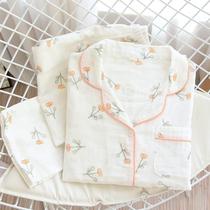 Couple pure cotton gauze pajamas spring and autumn men and women cotton Japanese large size summer thin home wear set