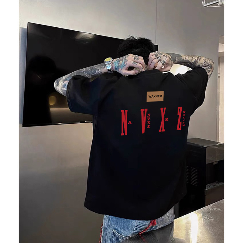 Футболка с короткими рукавами и буквенным принтом National tide fashion, мужская летняя тяжелая свободная футболка с небольшим вырезом в стиле хип-хоп, студенческий топ с короткими рукавами
