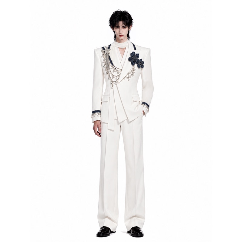 Yan Cai [Yue Shu] Wide-Shoulder, Narrow-Waist Suit Jacket with Structured Design and Raised Shoulder Design, Waist-Cinching Suit for Men