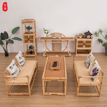 Bamboo rattan double sofa chair Three sets Composition New Chinese meditation Tea Table And Chairs Brief Casual Balcony Outdoor Chairs