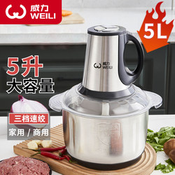 Powerful 5-Liter Meat Grinder for Home Use, Electric Multi-Functional Stainless Steel Mincing and Cooking Machine, Large Capacity for Mixing Vegetables and Garlic Paste
