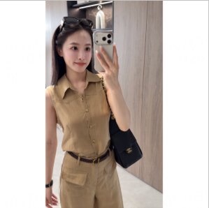 S Size, Length 57cm, Bust 88cm [Cute High-End Custom Style] Workplace Mature Style Outfit Sleeveless Shirt T70348