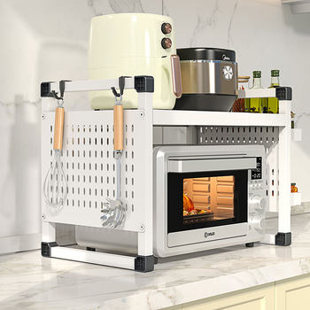 Home kitchen countertop telescopic multi-functional carbon steel oven storage rack with perforated plate microwave storage rack