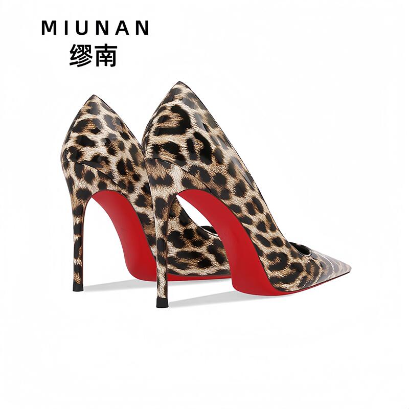 Miaonan High Heels Are Comfortable and Not Tiring for the Feet, 2026 New Pointed Toe Stiletto Red-Soled High Heels for Women, Leopard Print, Elegant Professional Shoes