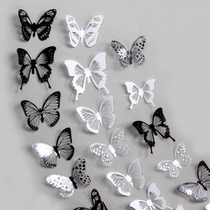 18pcs 3D simulated butterfly PVC home creative wall stickers decoration shooting background decoration black and white butterflies