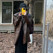 2024 Spring and Autumn New Korean Fashion American Retro High-Level Leather Suit Fashion Black Leather Jacket Womens Trend