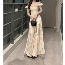 Age-reducing lazy style thin floral wide-leg casual pants for women summer 2024 new style high-waisted and drapey trousers