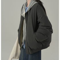 2024 winter lazy B prepared two-wear simple short casual Korean zipper baseball jacket for small people trendy