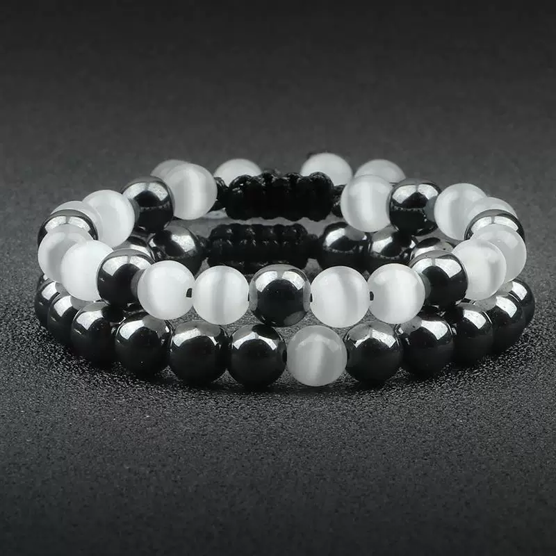 2PCS Hematite Tiger Eye Beads Bracelets Handmade Adjustable