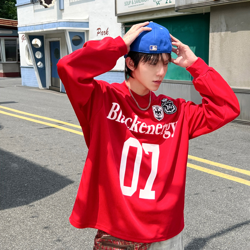 Shakeyu American Letter Print V Neck Sweatshirt for Men and Women in Spring and Autum Loose Street Sports Long-Sleeved T-Shirt Jersey Shakeyu American Letter Print V Neck Sweatshirt for Men and Women in Spring and Autum Loose Street Sports Long-Sleeved T-Shirt Jersey