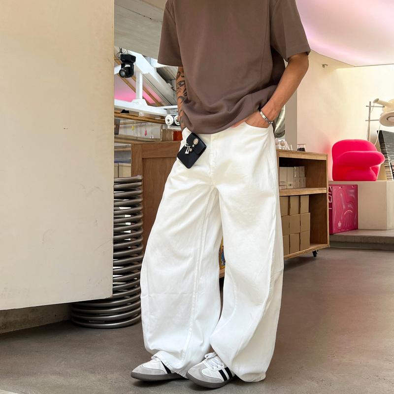Shakeyu Retro Versatile Silhouette White Casual Pants Unisex Straight Loose Scimitar Wide-Leg Floor-Length Pants Trendy Brand