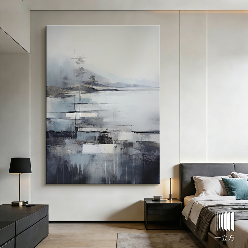 Italian Minimalist Hand-Painted Hanging Painting, Modern Minimalist Style Geometric Abstract Bedside Oil Painting, High-End Art Living Room Decorative Painting