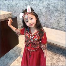 Ethnic minorities Exotic Retro Improved Hanfu Long Dress Princess National Wind Long style Parent-child Suit Dress dress