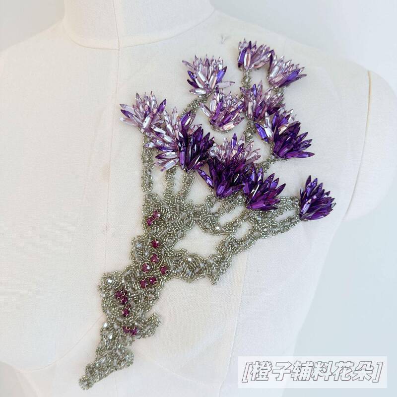 A547 French Embroidery Deep and Light Purple Crystal Flower Embroidery Patch Silver Gray Rice Bead Hollow Branch Vine White Mesh New Chinese Style A547 French Embroidery Deep and Light Purple Crystal Flower Embroidery Patch Silver Gray Rice Bead Hollow Branch Vine White Mesh New Chinese Style