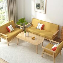 Sand solid small apartment Nordic simple modern double wood single generation rental house simple bedroom living room fabric sofa chair