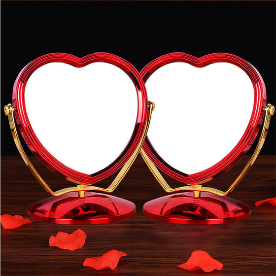 结婚梳妆镜台式欧式双面结婚镜子红色新娘嫁妆化妆镜陪嫁婚庆用品