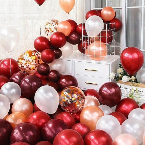 气球结婚装饰套装石榴红气球婚礼订婚场景生日背景墙浪漫求婚布置