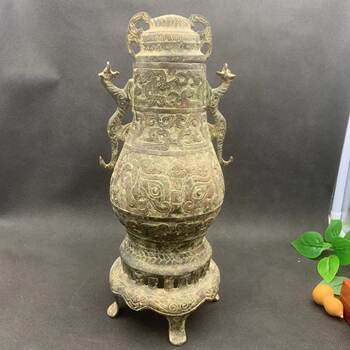 Wholesale of antiques and curios, imitation antique copper, thickened bronze double dragon collection pot ornaments, antiques, home furnishings and old objects