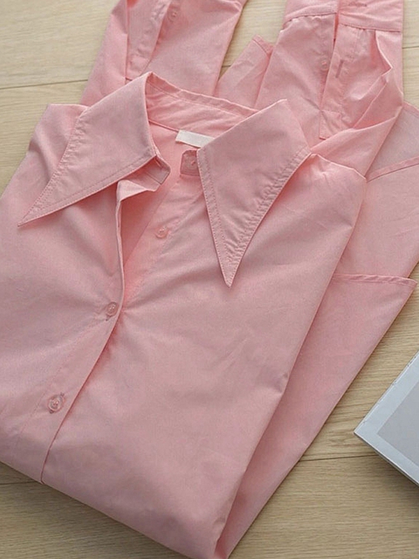 Early Spring New Style High-End Versatile Large Pointed Collar Long-Sleeved Pink Shirt for Women 2024 Loose Slimming Silhouette Shirt