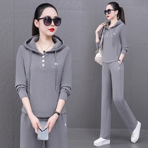 Casual fashion casual sports suit for women 2024 spring and autumn casual slim hooded sweatshirt straight pants two-piece running suit