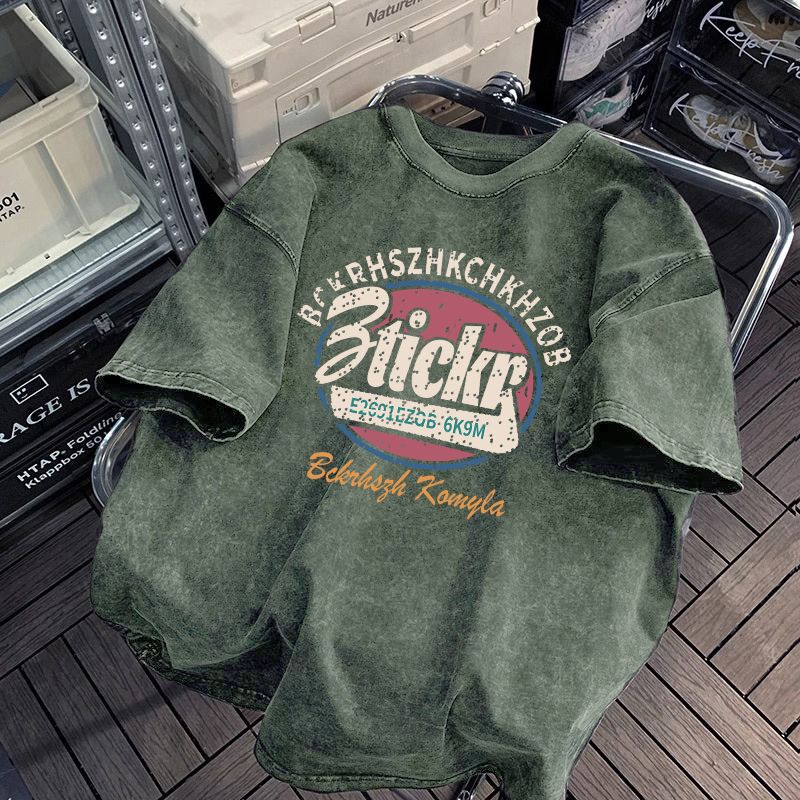 Extra Large Size 150kg American Retro Washed Distressed Short-Sleeved T-Shirt for Men and Women, New Summer Style Letter Print Top, Trendy