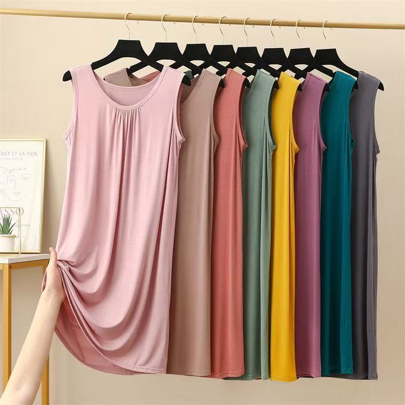 Modal Women's Summer Tank Dress Nightgown Slimming Dress Thin Sleeveless Mid-Length A-Line Dress Outerwear Base Dress Modal Women's Summer Tank Dress Nightgown Slimming Dress Thin Sleeveless Mid-Length A-Line Dress Outerwear Base Dress