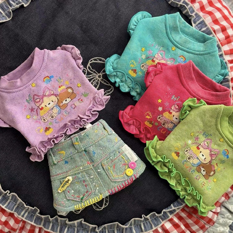 【Luofei】Wangda Pet Clothing "Little Bear Cake" Set Pet T-Shirt Pet Denim Skirt