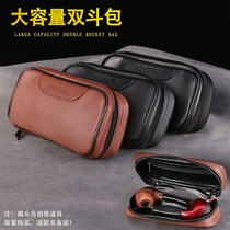 Source factory pu leather large capacity pipe bag can support LOGO to send tobacco bag double pipe storage bag