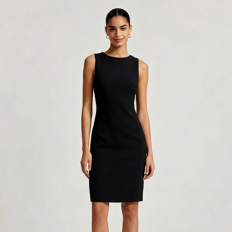 Ver Tow Summer Little Black Dress with Boat Neck, Sleeveless Acetate Dress, Slim-Fit Commuter Style Knee-Length Suit Dress Ver Tow Summer Little Black Dress with Boat Neck, Sleeveless Acetate Dress, Slim-Fit Commuter Style Knee-Length Suit Dress