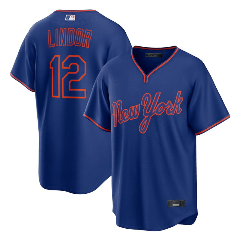 Fully Embroidered New York Mets No. 12 Lindor Men's Jersey Baseball Uniform