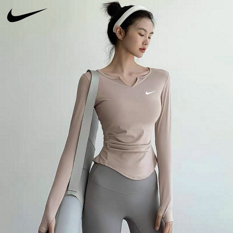 Nike Nike Sports Long-Sleeved T-Shirt for Women, Slim Fit, Naked-Feel V-Neck, Quick-Drying, Morning Running, Fitness Top, Yoga Wear