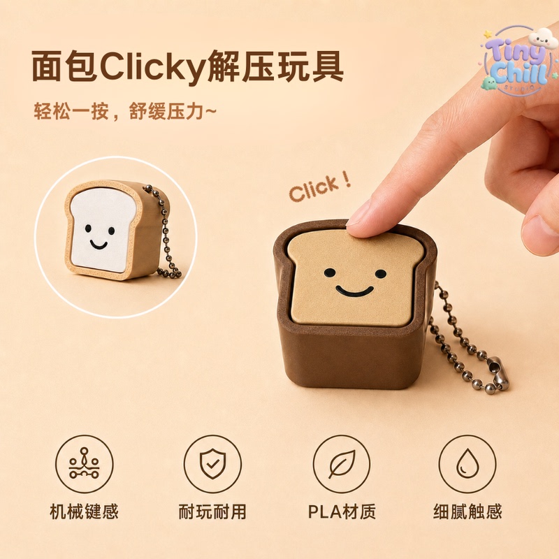 Clicky Bread Stress Relief Click Toy Tester Cute Keychain Non-Angry Pendant Button Fidget Clicky Bread Stress Relief Click Toy Tester Cute Keychain Non-Angry Pendant Button Fidget