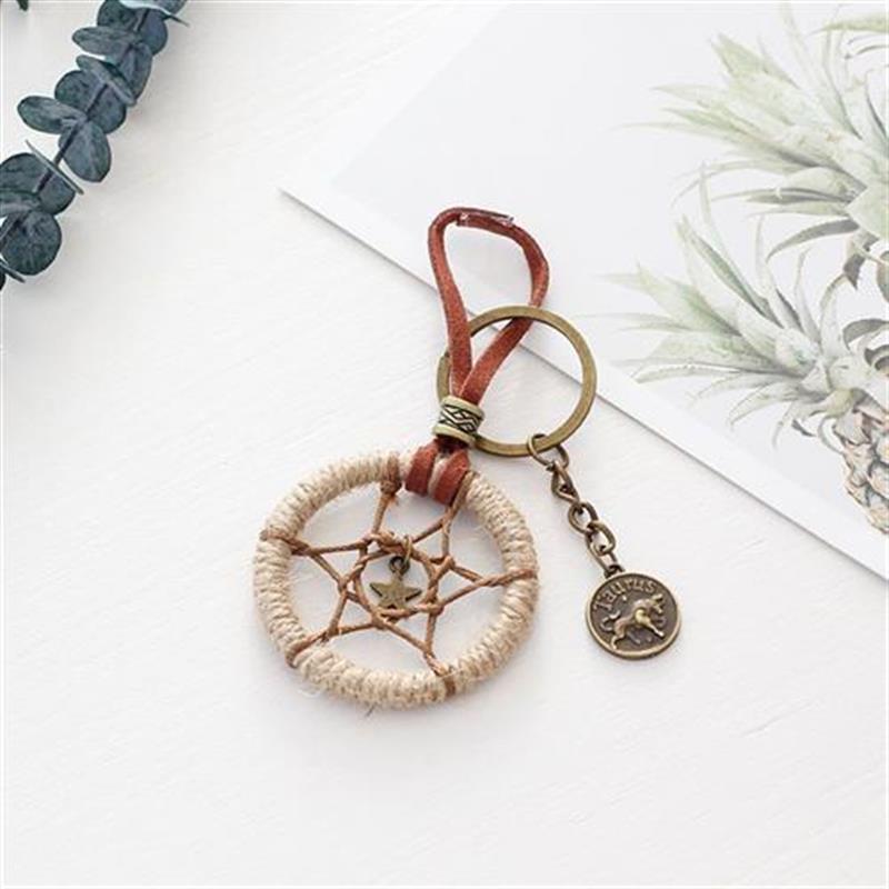 12 Constellations Dream Catcher Keychain Handmade Woven Vintage Keychain Bag Pendant Gift for Girls