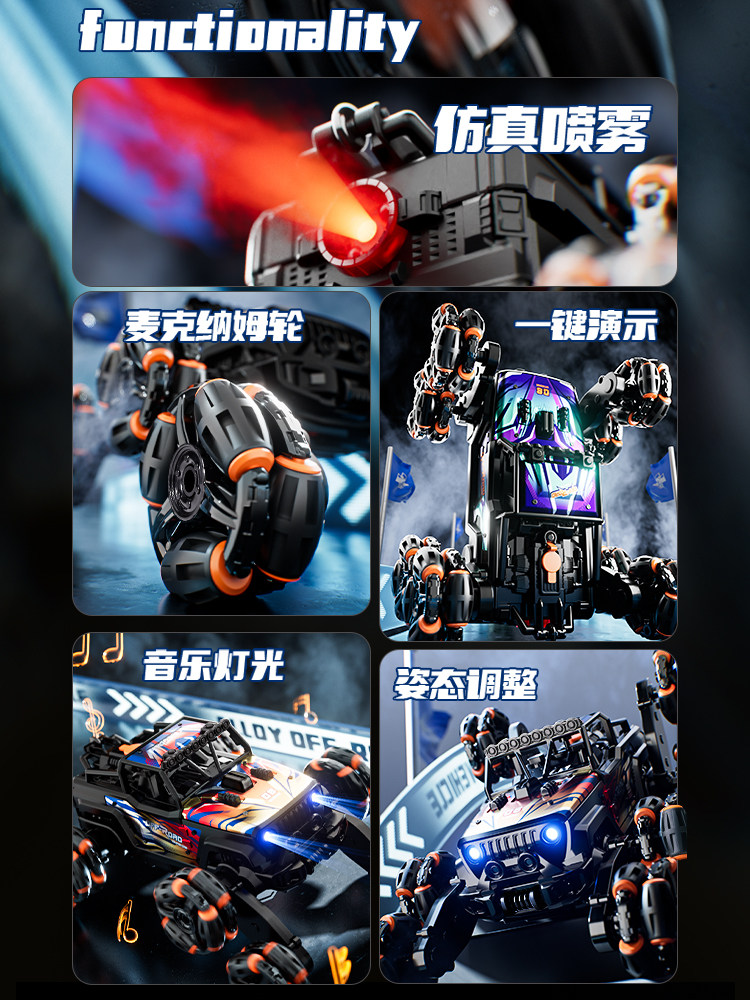 Children's Remote Control Car Gesture Sensor Alloy Transforming Eight-Wheel Four-Wheel Drive Racing Off-Road Climbing Car Toy for Boys