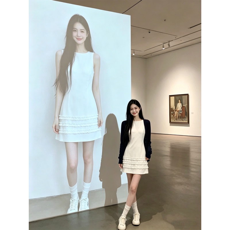 White Sleeveless Dress for Women, Beautiful Cinched Waist, Hip-Hugging Short Skirt, Perfect for Summer, White Dress with Cardigan Two-Piece Set White Sleeveless Dress for Women, Beautiful Cinched Waist, Hip-Hugging Short Skirt, Perfect for Summer, White Dress with Cardigan Two-Piece Set